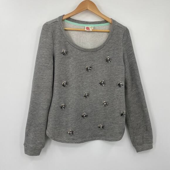Anthropologie Lilka Embelllished Beaded Pullover Sweatshirt Scoop Neck Gray M - Picture 2 of 7